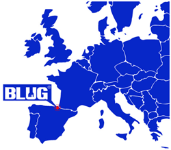 Localización de Blug en un mapa de Europa. Blug se situa al norte de España, en el País Vasco, en el pueblo de Azpeitia.